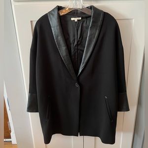 ba&sh Black Double Breasted Jacket with Leather Trim, Size 3